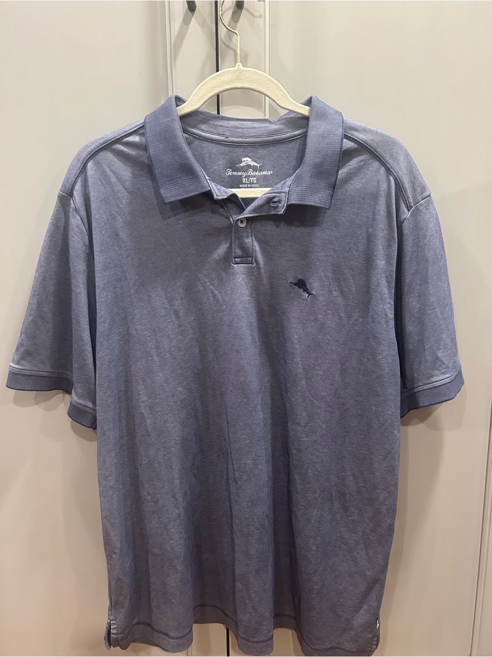 Tommy Bahama Men's Washed Blue Polo with Embroidered Marlin